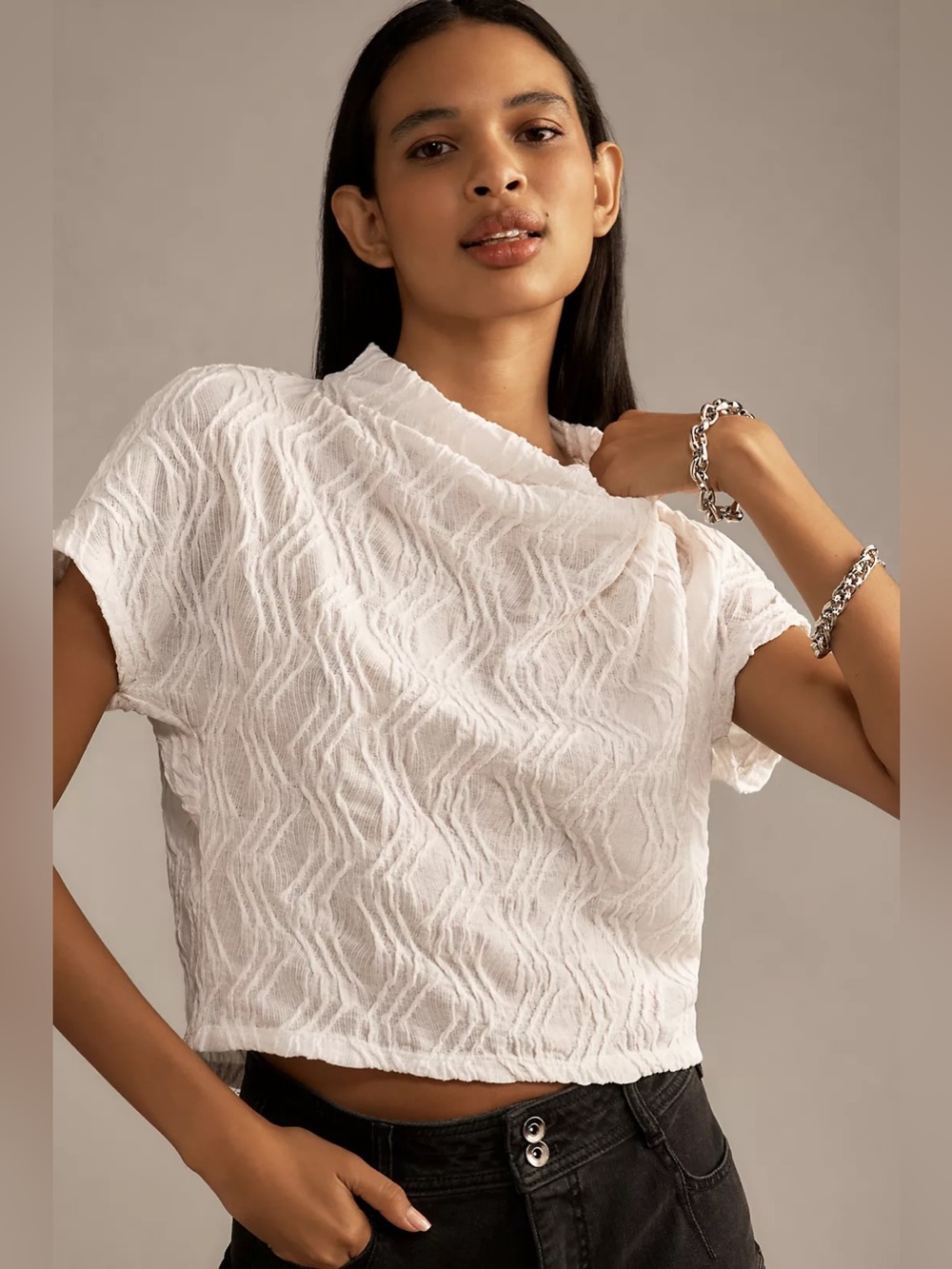 By Anthropologie Textured Funnel-Neck Top
